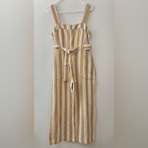 & Other Stories Stripe Tan White Sleeveless Linen Jumpsuit Wide Leg US 8 EUR 40